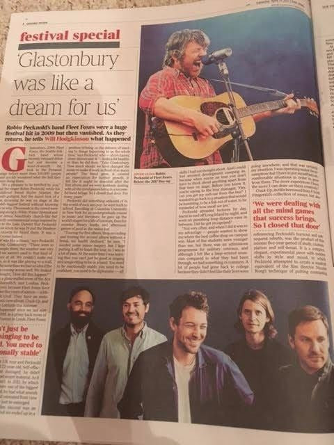 The Fleet Foxes ROBIN PECKNOLD UK Photo Times Interview April 2017 Clarie Booth