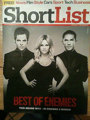 Shortlist Magazine 16/02/2012@ TOM HARDY CHRIS PINE REESE WITHERSPOON