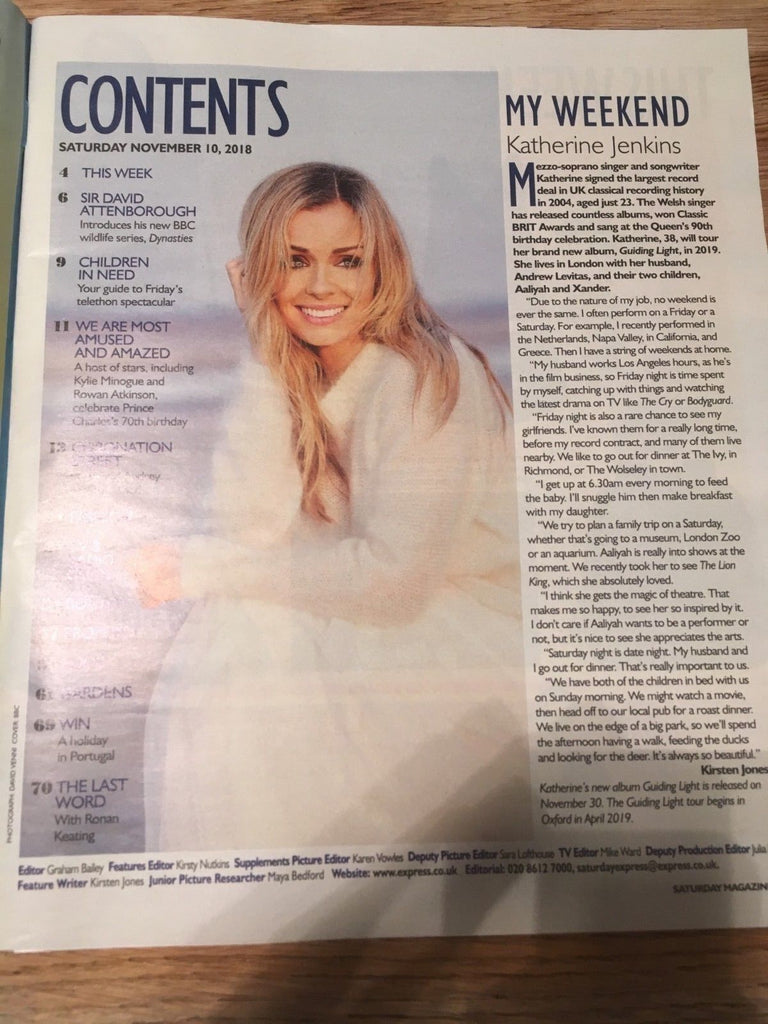 UK SATURDAY Mag 11/2018 WILLIAM GAUNT Katherine Jenkins RONAN KEATING Ben Miller