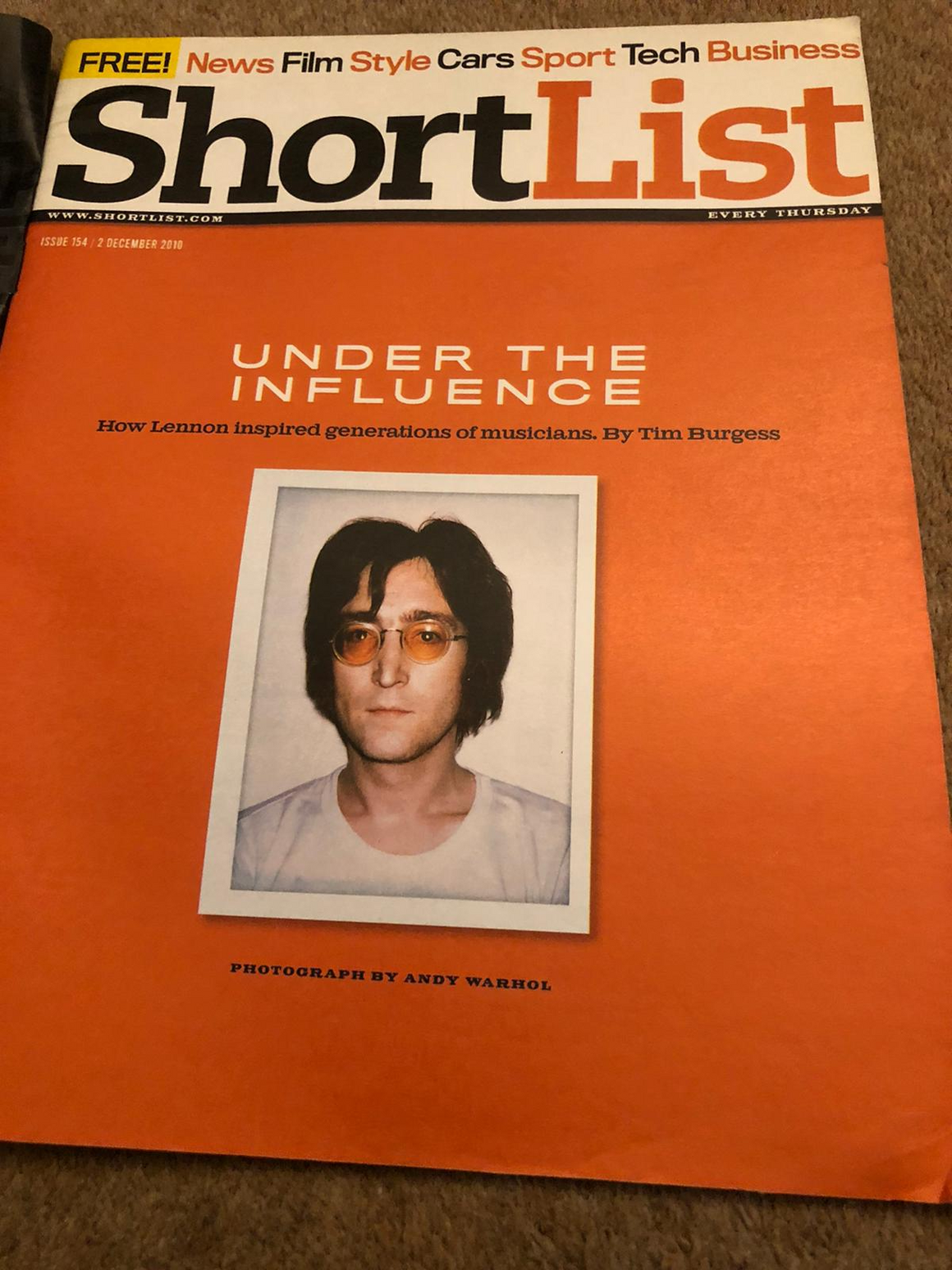 Shortlist Magazine December 2010 John Lennon The Beatles