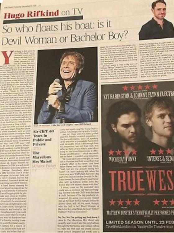 UK Times Review December 2018: Tamara Lawrance Jack Lowden Cliff Richard