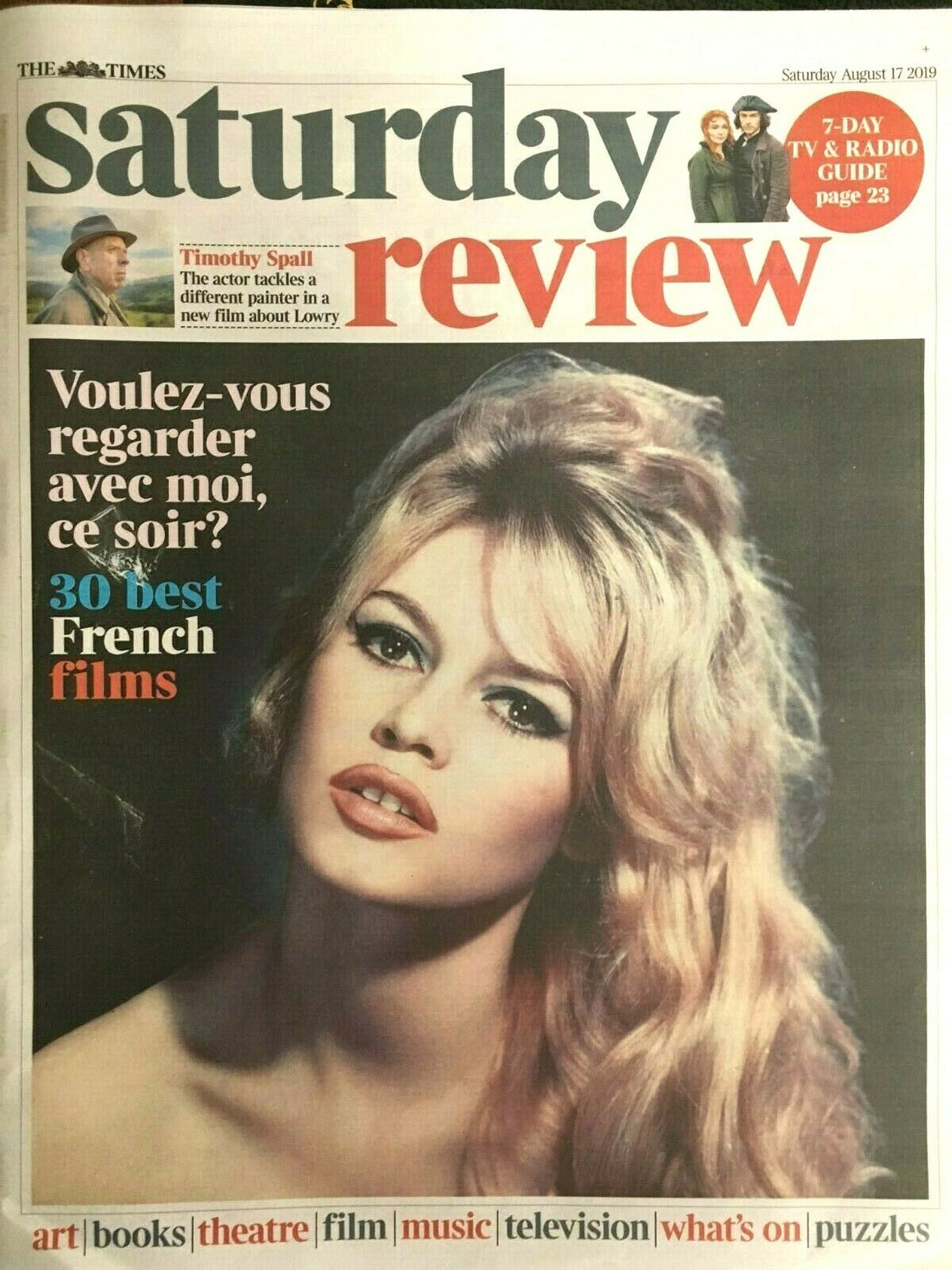 UK Times Review 17 August 2019 BRIGITTE BARDOT VINTAGE COVER STORY