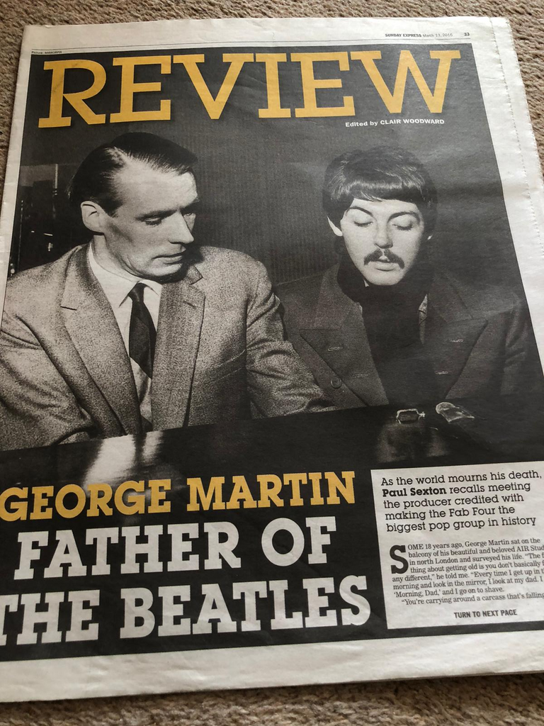 Sunday Express Review Paul McCartney George Martin cover 13th March 2016