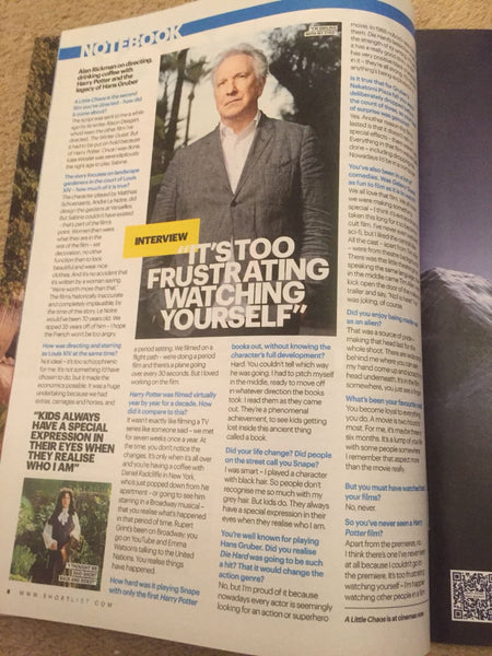 UK Shortlist Magazine April 2015: ALAN RICKMAN interview