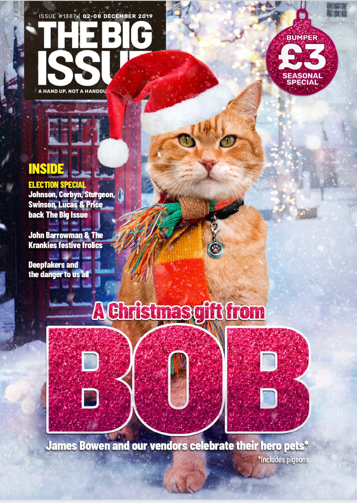 UK BIG ISSUE Magazine December 2019: STREET CAT BOB COVER FEATURE John Barrowman