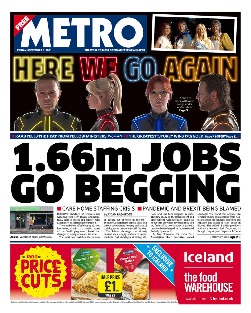 THE METRO - UK NEWSPAPER - 3rd September 2021 ABBA ARE BACK!