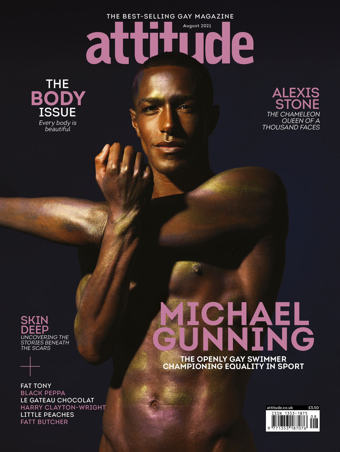 UK Attitude Magazine August 2021: MICHAEL GUNNING Alexis Stone LITTLE PEACHES