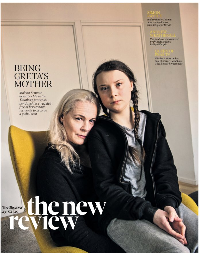 UK Observer Review Feb 2020: GRETA THUNBERG COVER - Elisabeth Moss Colin Morgan