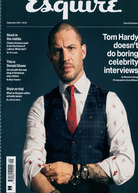 UK ESQUIRE MAGAZINE SEPTEMBER 2018: TOM HARDY COVER EXCLUSIVE INTERVIEW