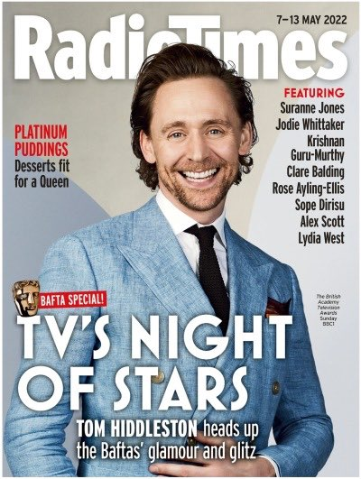 Radio Times 7-13 May 2022 - England Edition - BAFTAs - Tom Hiddleston Cover