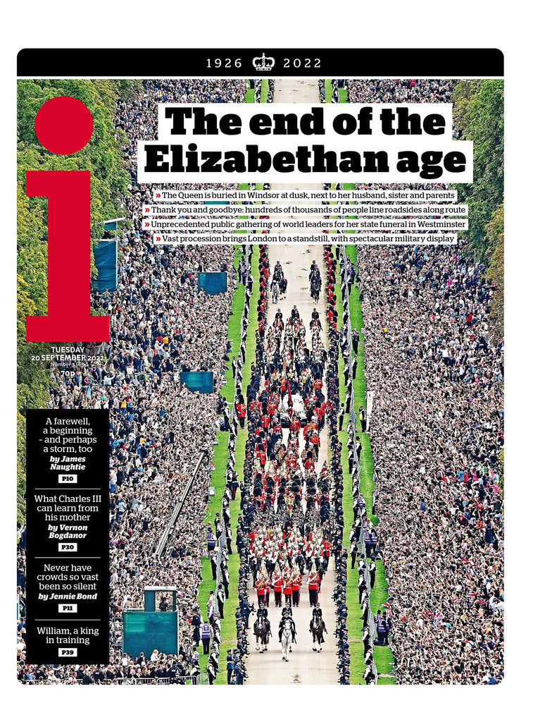 THE i UK NEWSPAPER QUEEN ELIZABETH II FUNERAL 1926-2022 - SEPT 20th 2022