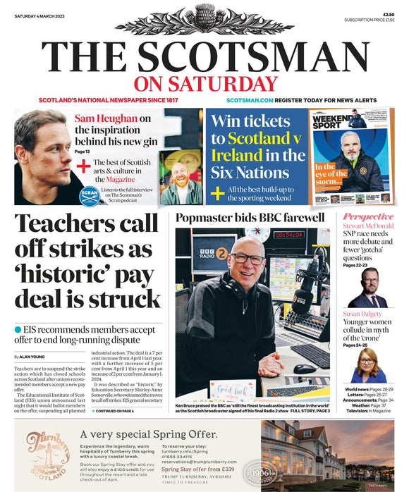 THE SCOTSMAN Newspaper 4th March 2023 Sam Heughan Interview