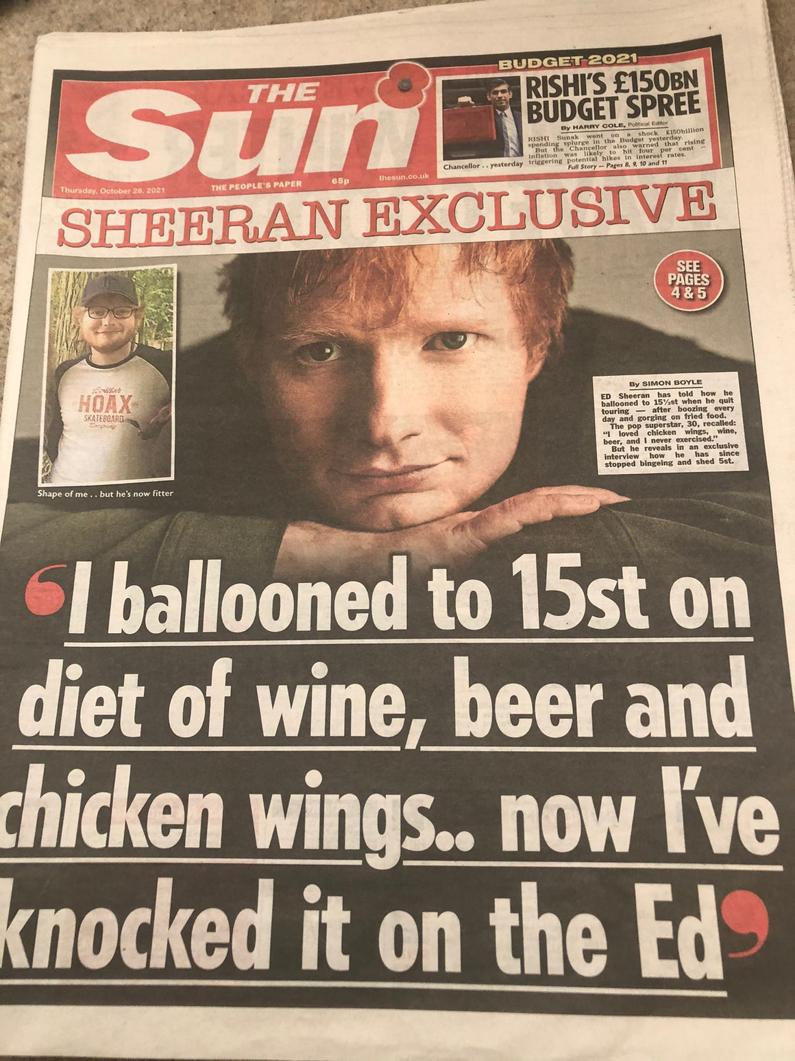 THE SUN October 2021 Ed Sheeran Exclusive