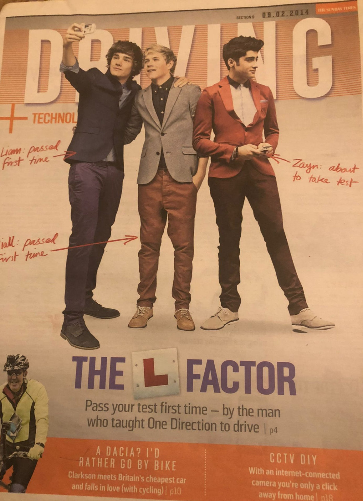 ONE DIRECTION (1D) Niall Horan Zayn Malik IN GEAR COVER EXCLUSIVE UK SUPPLEMENT