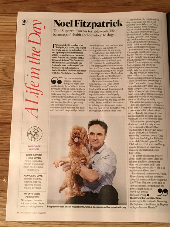 UK Sunday Times Magazine Jan 2019: NOEL FITZPATRICK The Supervet RUSSELL BRAND