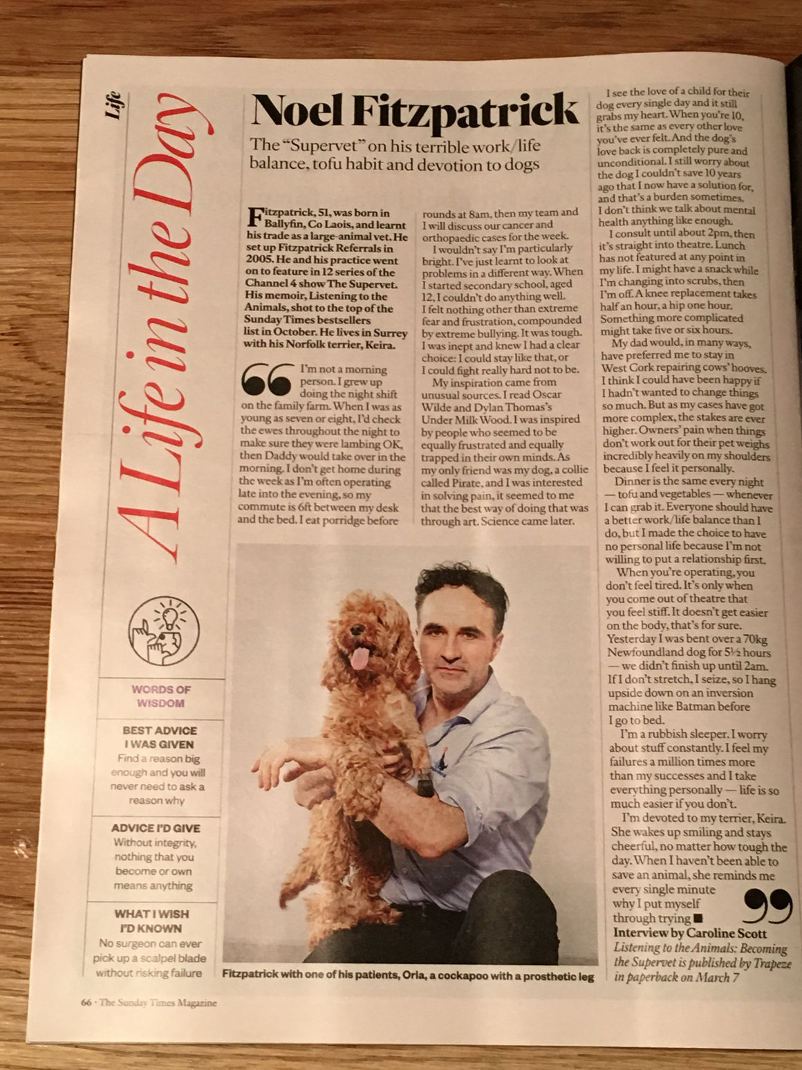 UK Sunday Times Magazine Jan 2019: NOEL FITZPATRICK The Supervet RUSSELL BRAND