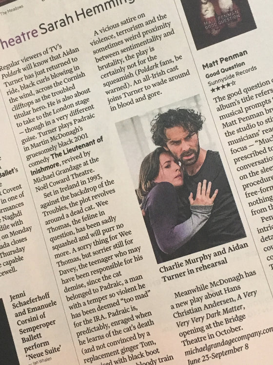 Aidan Turner in Rehearsal for Lieutenant of Irishmore UK FT Supplement June 2018