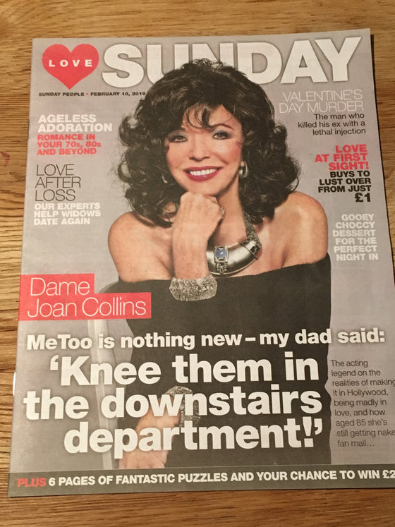 New UK Joan Collins Love Sunday Magazine Cover Interview February 2019