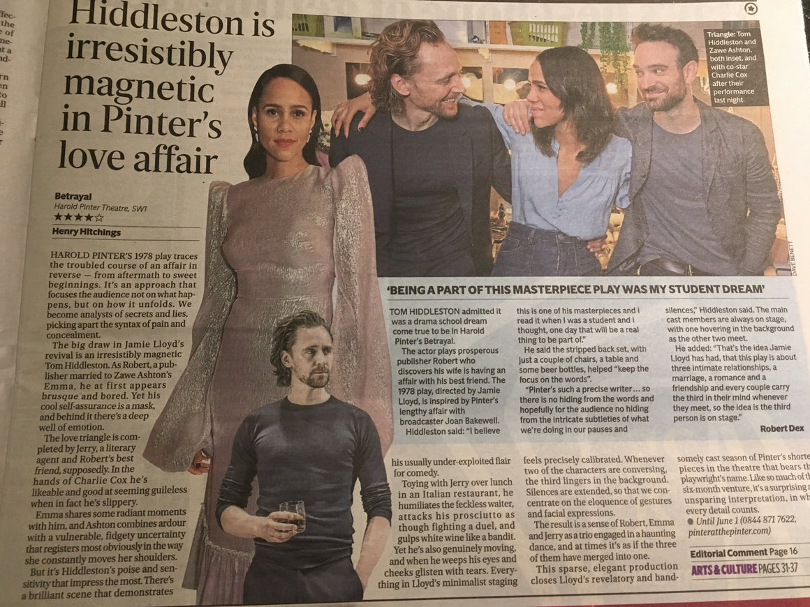 London Evening Standard 14th March 2019: Tom Hiddleston in Betrayal