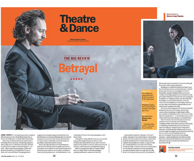 London Time Out Magazine 19th March 2019: The Tom Hiddleston Betrayal Review