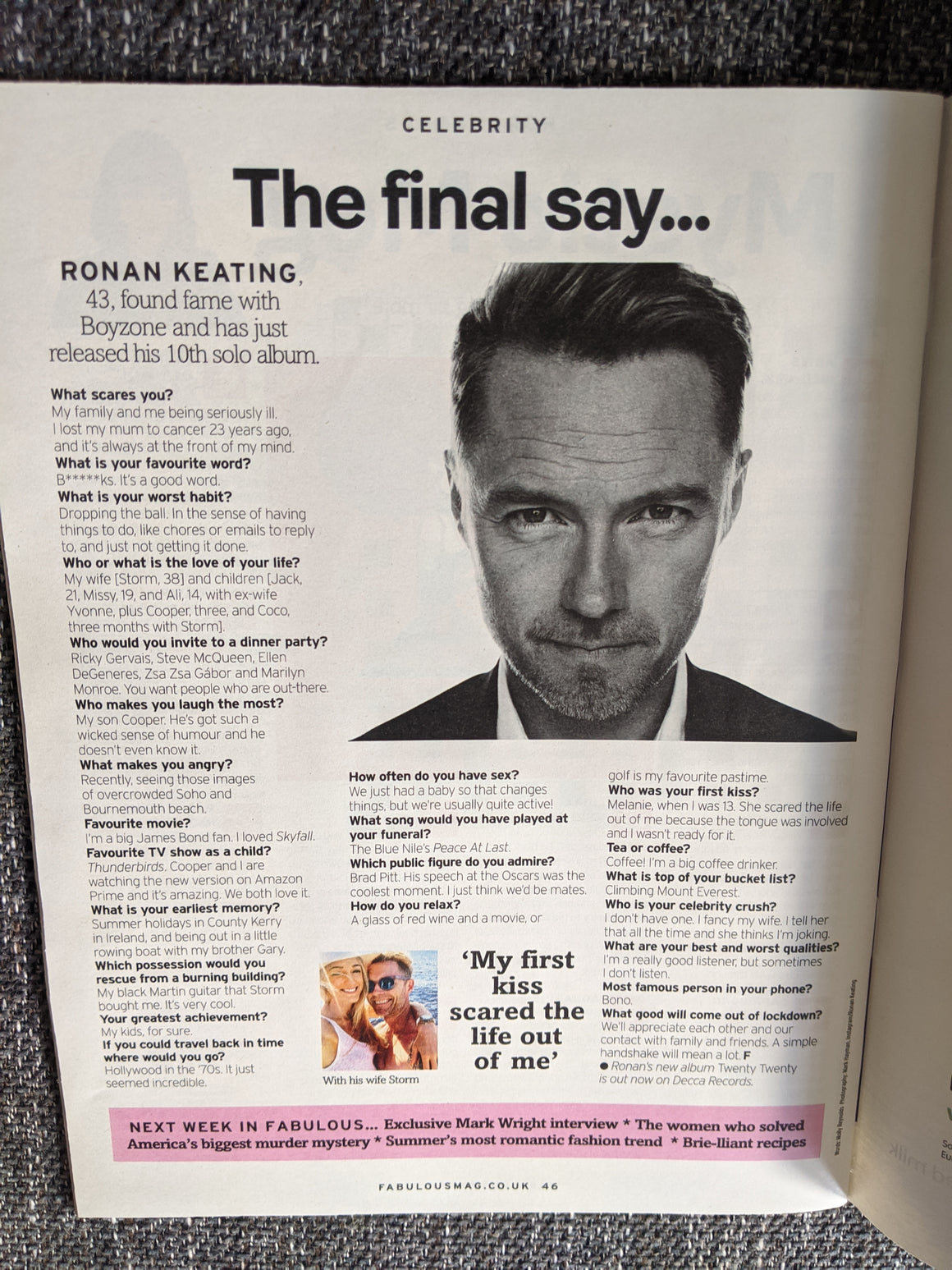 Fabulous Magazine August 2020: ZOE HARDMAN COVER FEATURE Ronan Keating BOYZONE