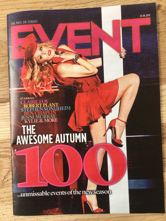 UK Event Magazine August 2018: Kylie Minogue Cover - Sam Heughan Robert Plant Fionn Whitehead