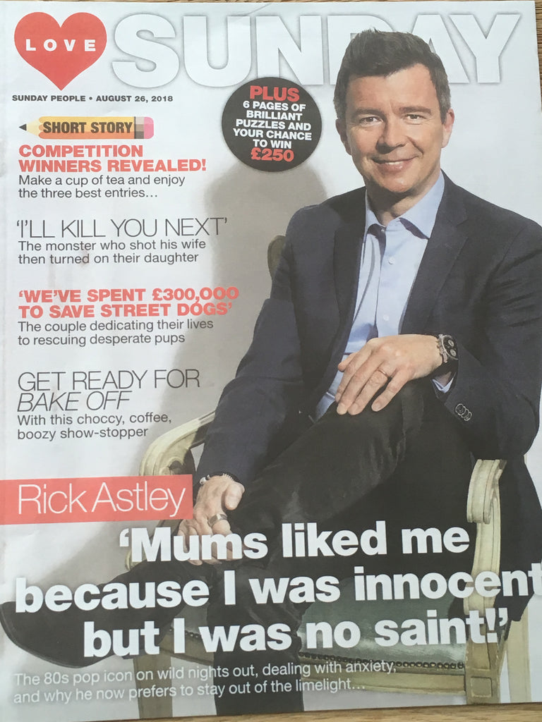 RICK ASTLEY cover and interview UK Love Sunday Magazine August 26 2018