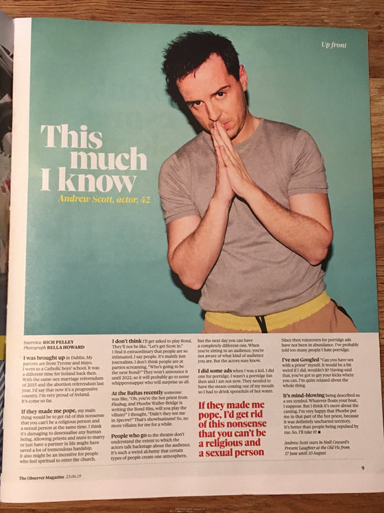 UK Observer Magazine 23rd June 2019: Andrew Scott Interview