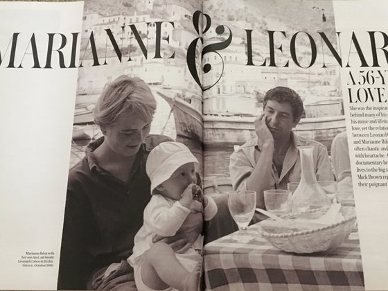 UK Telegraph Magazine 13th July 2019: Leonard Cohen and Maranne Ihlen
