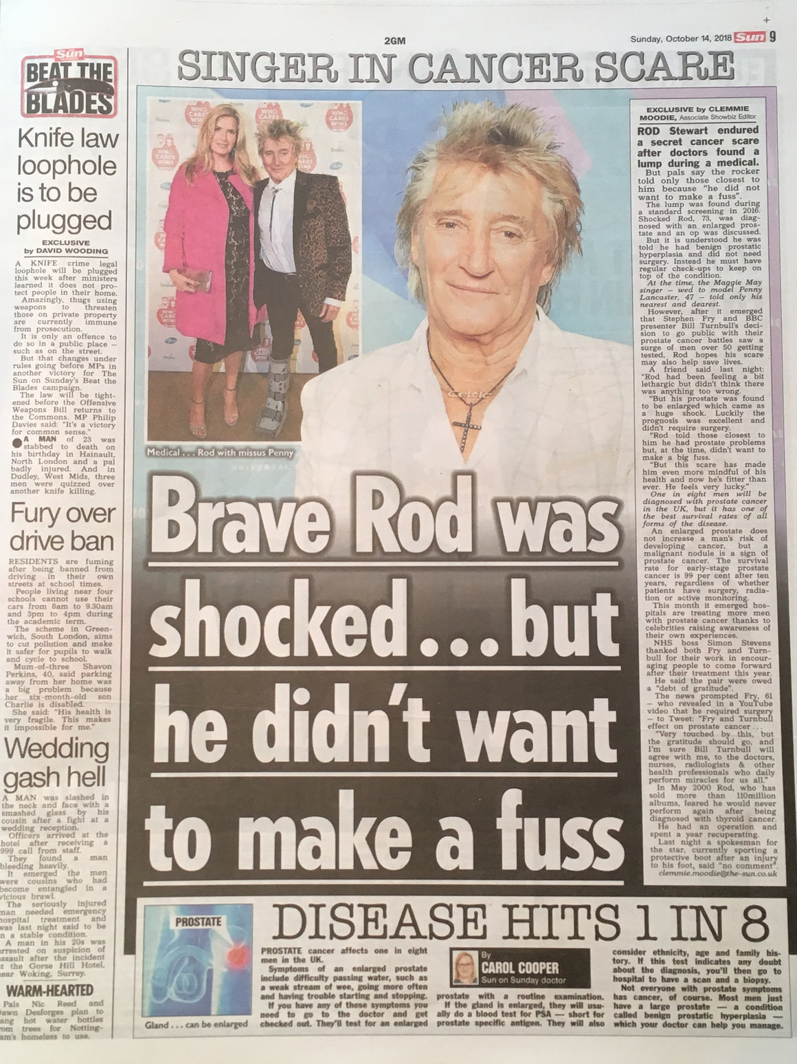The Sun October 14 2018 Rod Stewart Exclusive - Cancer Scare