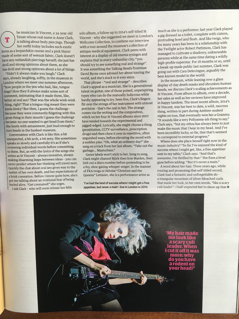 UK Guardian Weekend Magazine 19th August 2017 St Vincent UK Cover Interview