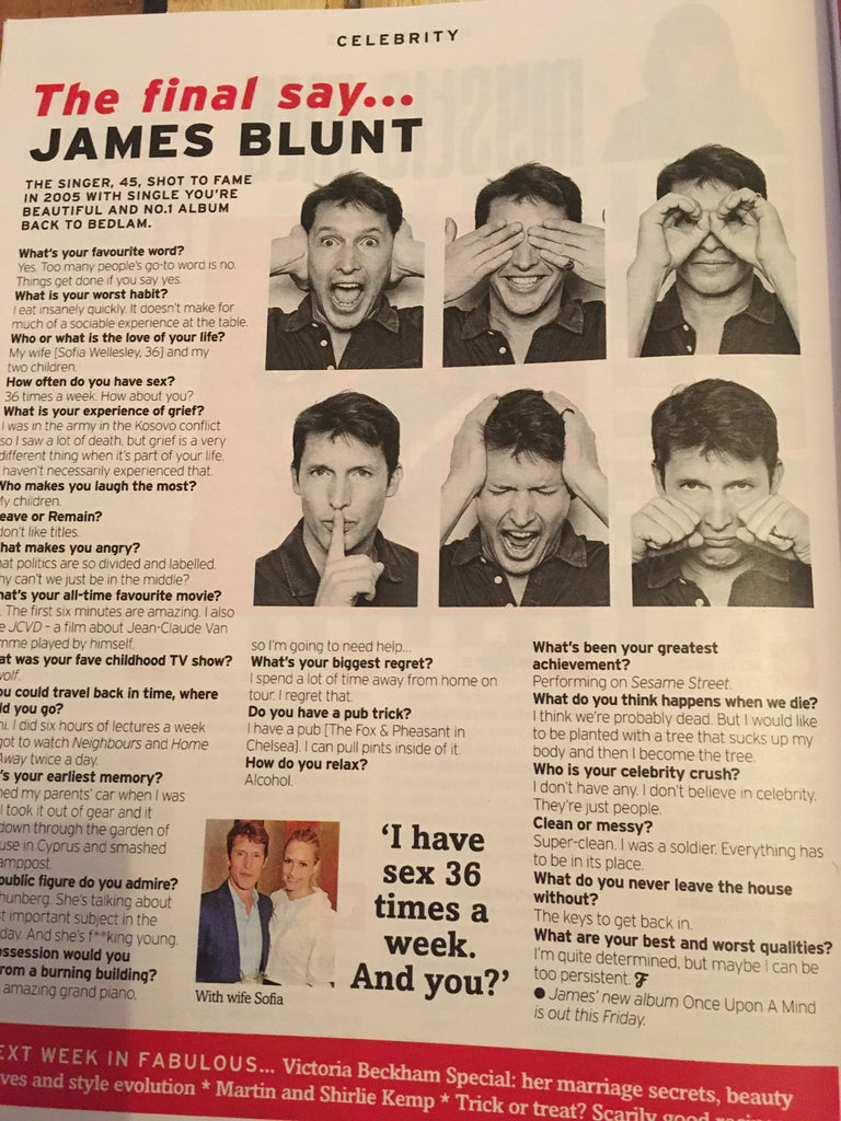 UK Fabulous Magazine 20 October 2019: James Blunt