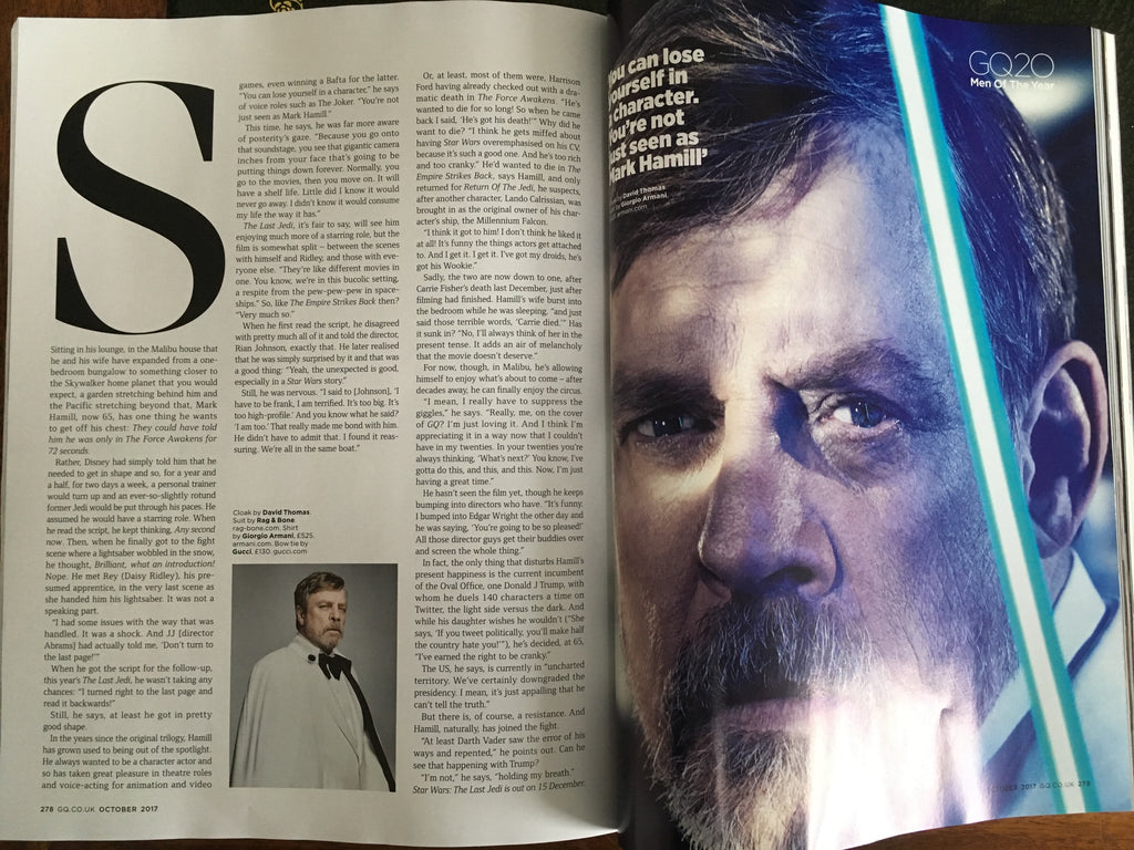 UK GQ Magazine October 2017 Mark Hamill Star Wars UK Cover Edition 1 of 9 Covers