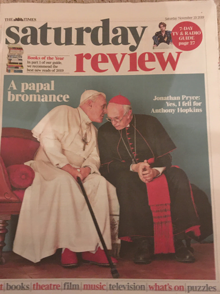 UK Times Review November 2019: ANTHONY HOPKINS Jonathan Pryce THE TWO POPES