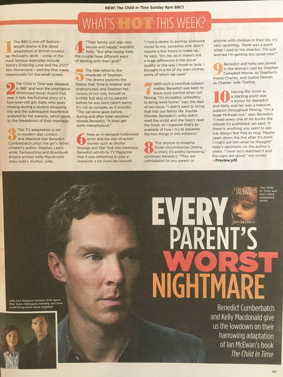 Sun TV Magazine September 2017 Benedict Cumberbatch Kelly McDonald Fiona Bruce