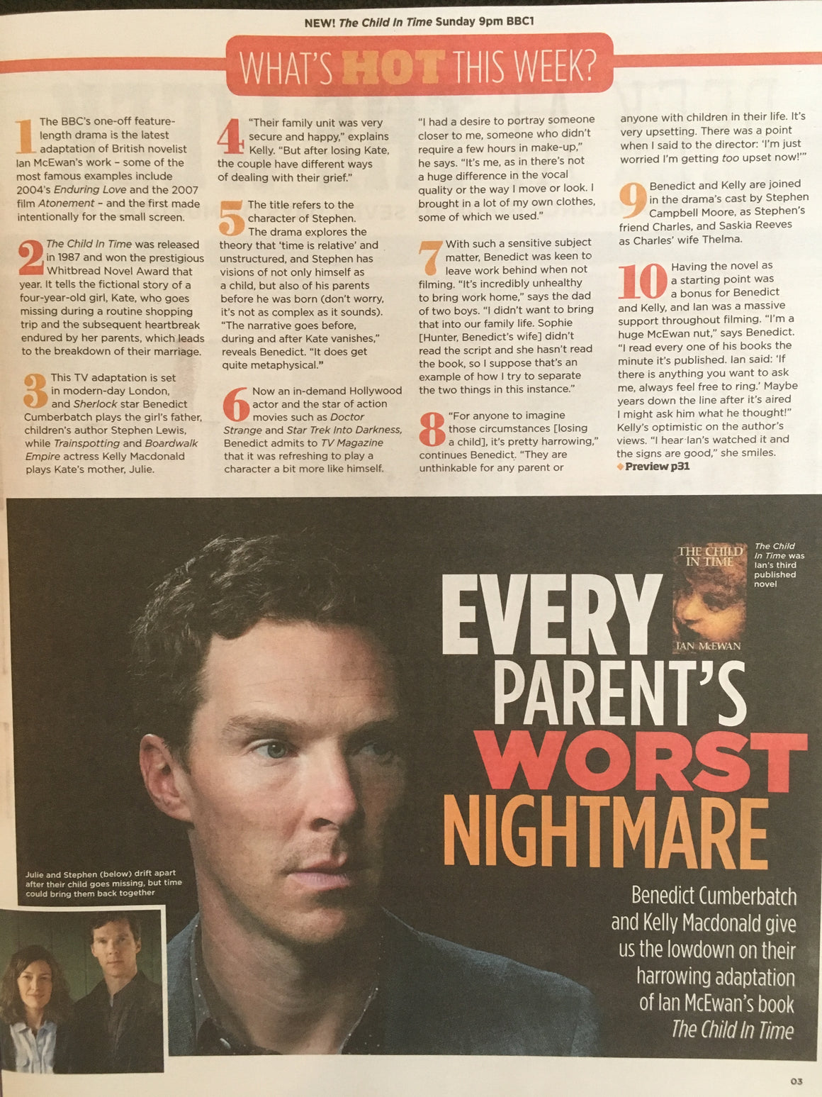 Sun TV Magazine September 2017 Benedict Cumberbatch Kelly McDonald Fiona Bruce