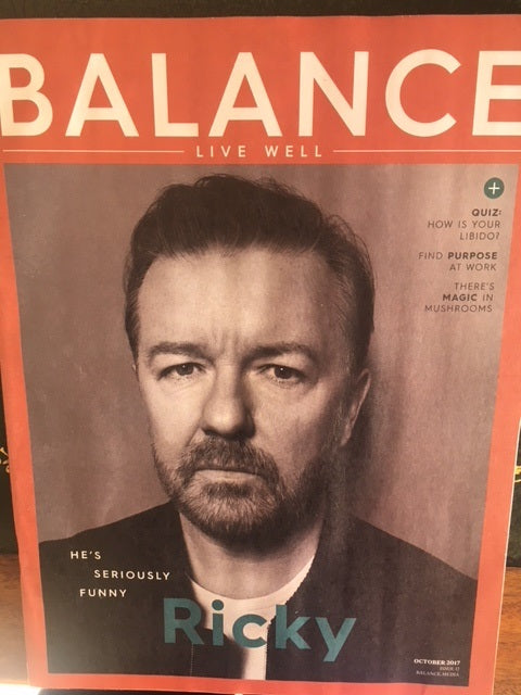 Ricky Gervais on the cover of Balance Magazine