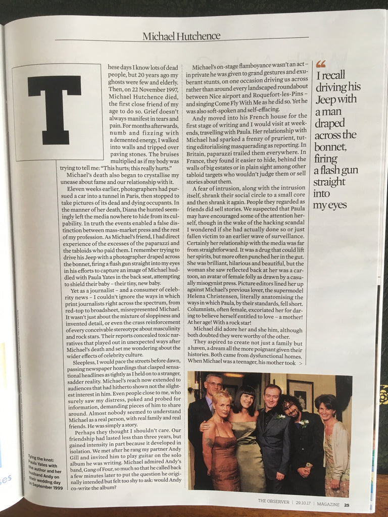UK Observer Magazine 29 October 2017 Michael Hutchence INXS Bootsy Collins