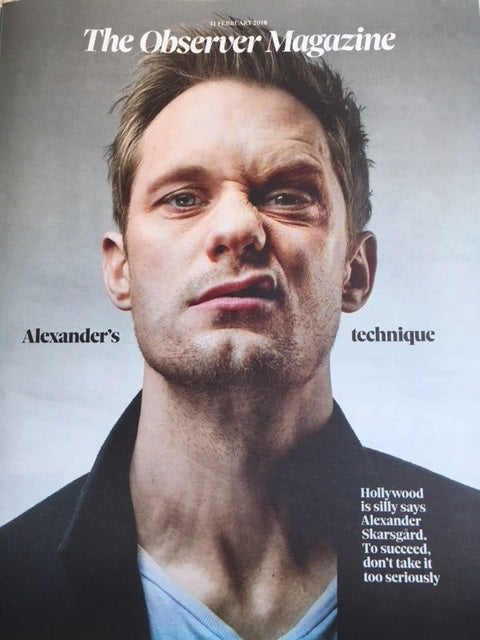 UK Observer Magazine FEB 2018: Mute ALEXANDER SKARSGARD COVER STORY