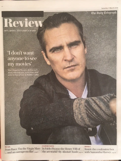 UK Telegraph Review March 2018: JOAQUIN PHOENIX Joan Baez PROTEST Pablo Picasso