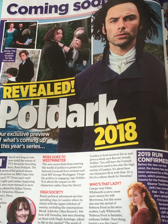 UK TV Times Magazine 19th May 2018 Aidan Turner Poldark Ben Whishaw Tom Waterhouse