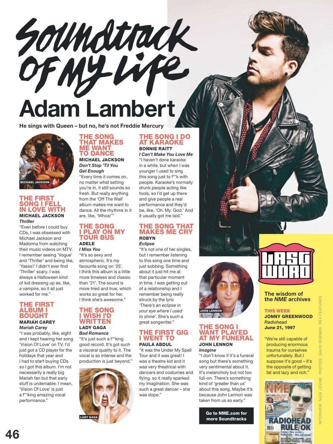UK NME MAGAZINE June 2016 ADELE Adam Lambert Bat For Lashes