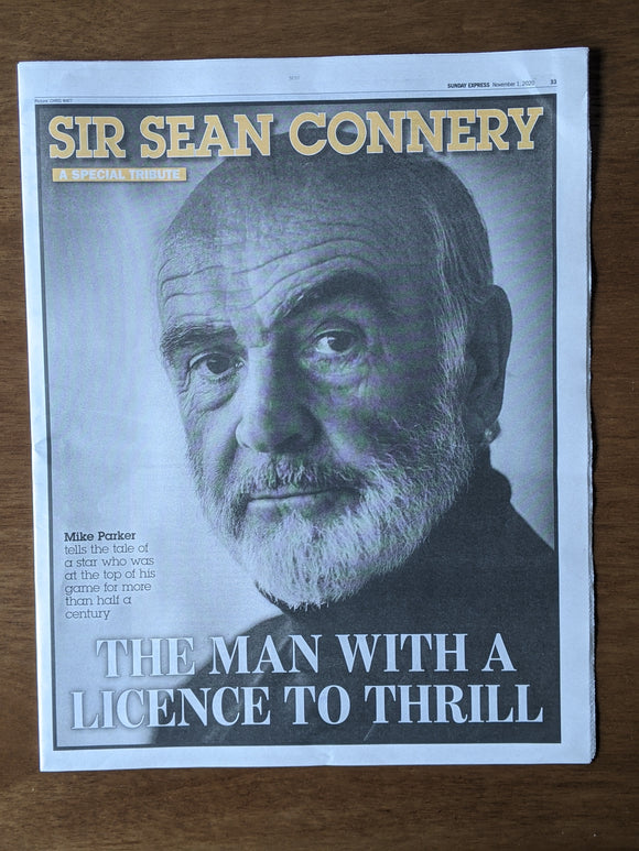 Sunday Express Newspaper 1st November 2020 - Death of James Bond - Sean Connery