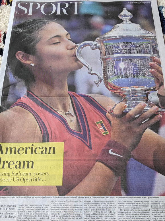 SUNDAY TELEGRAPH SPORT - 12/09/2021 EMMA RADUCANU US OPEN CHAMPION 2021