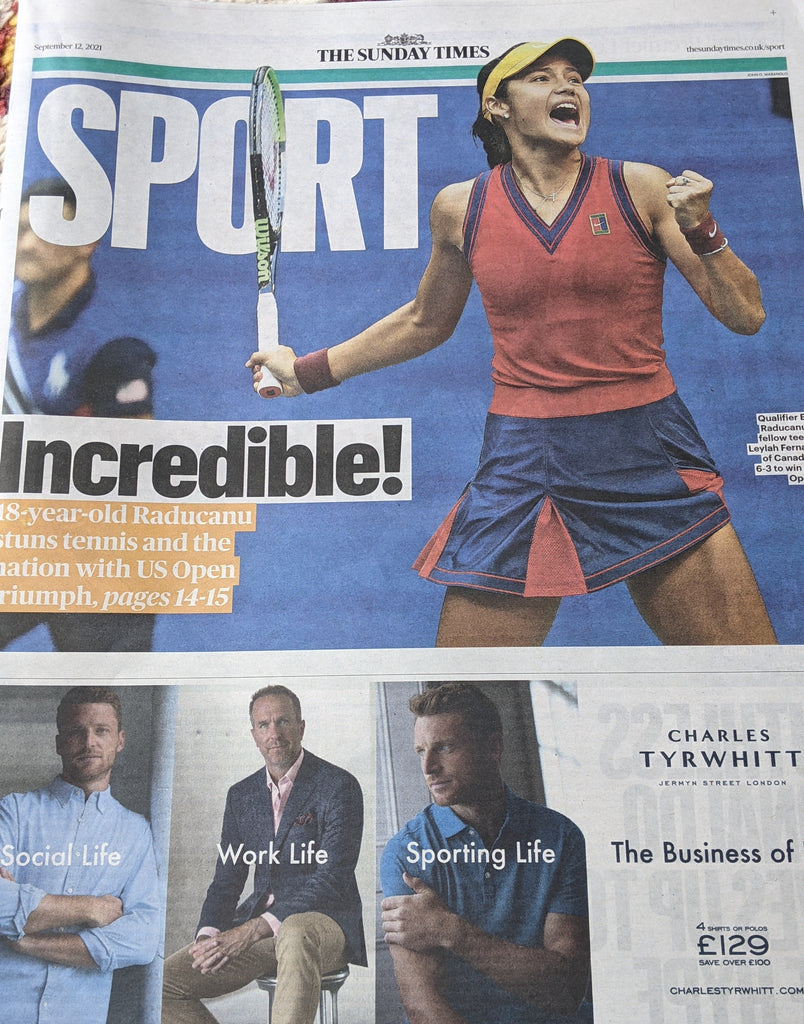 SUNDAY TIMES SPORT - 12/09/2021 EMMA RADUCANU US OPEN CHAMPION 2021