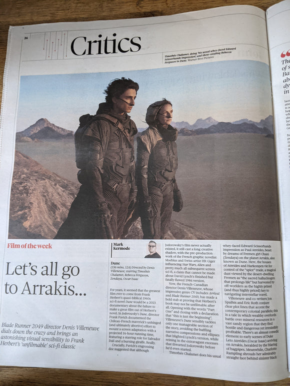 OBSERVER NEW REVIEW 24/10/2021 EDGAR WRIGHT Timothee Chalamet DIANA RIGG