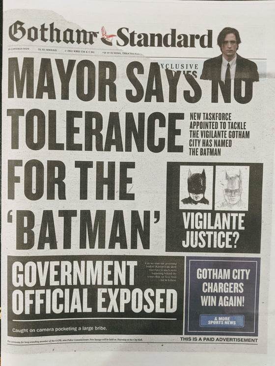 THE BATMAN - London Gotham Evening Standard Robert Pattinson Promo Newspaper