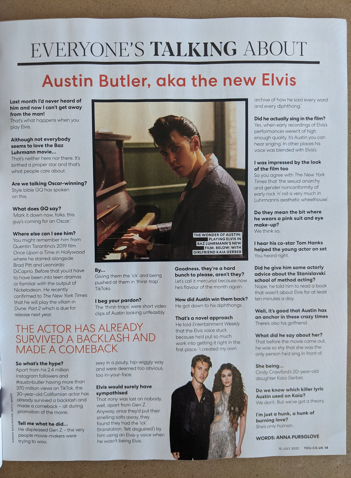 YOU magazine 10th July 2022 Austin Butler Elvis