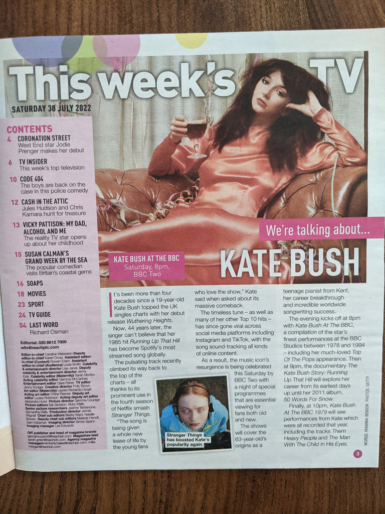 LOVE TV Magazine 30/07/2022 Kate Bush At The BBC