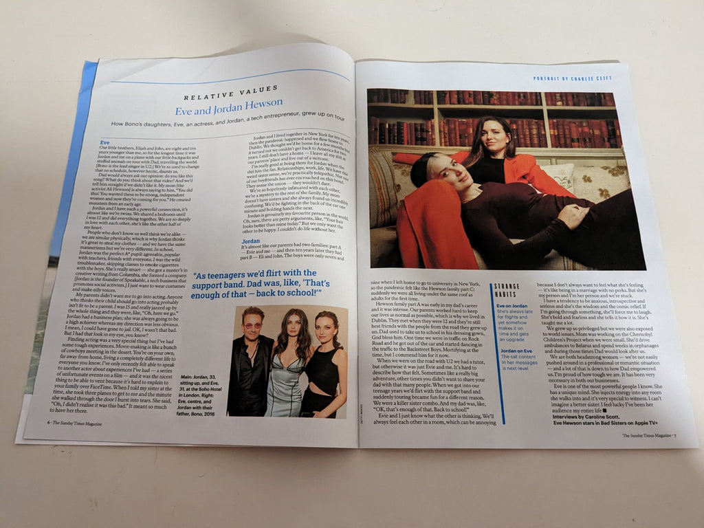 SUNDAY TIMES Magazine 07/01/2023 Eve & Jordan Hewson interview Bono U2